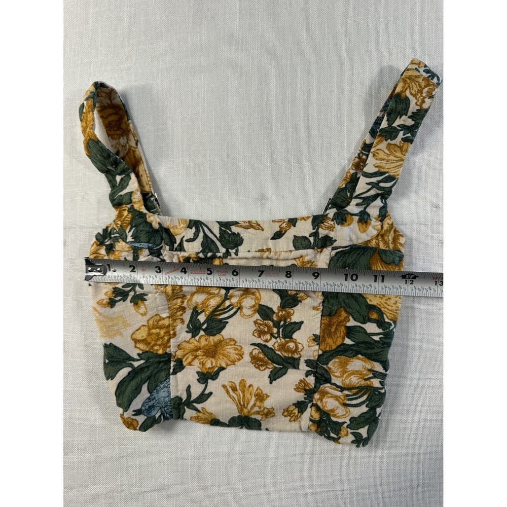 Abercrombie & Fitch Womens Yellow Green Floral Linen Blend Smocked Crop Top XXS - Picture 8 of 8